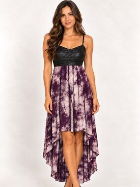 LF Millau High/Low Faux Leather Top Tye-Dye Bottom Dress